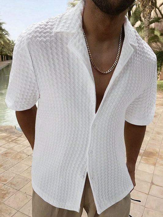 Manfinity Homme Men's Solid Button-Up Short Sleeve Casual Shirt - Ideal Gift for Boyfriend