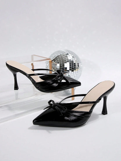 New Arrival Pointed Toe Leopard Print Bow Decor Mid Heel Mules, Fashionable EU Style, Early Autumn
