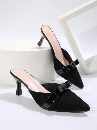 New Arrival Pointed Toe Leopard Print Bow Decor Mid Heel Mules, Fashionable EU Style, Early Autumn
