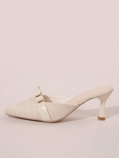 New Arrival Pointed Toe Leopard Print Bow Decor Mid Heel Mules, Fashionable EU Style, Early Autumn