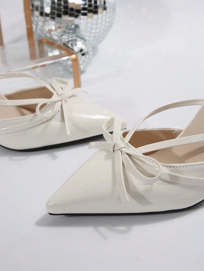 New Arrival Pointed Toe Leopard Print Bow Decor Mid Heel Mules, Fashionable EU Style, Early Autumn