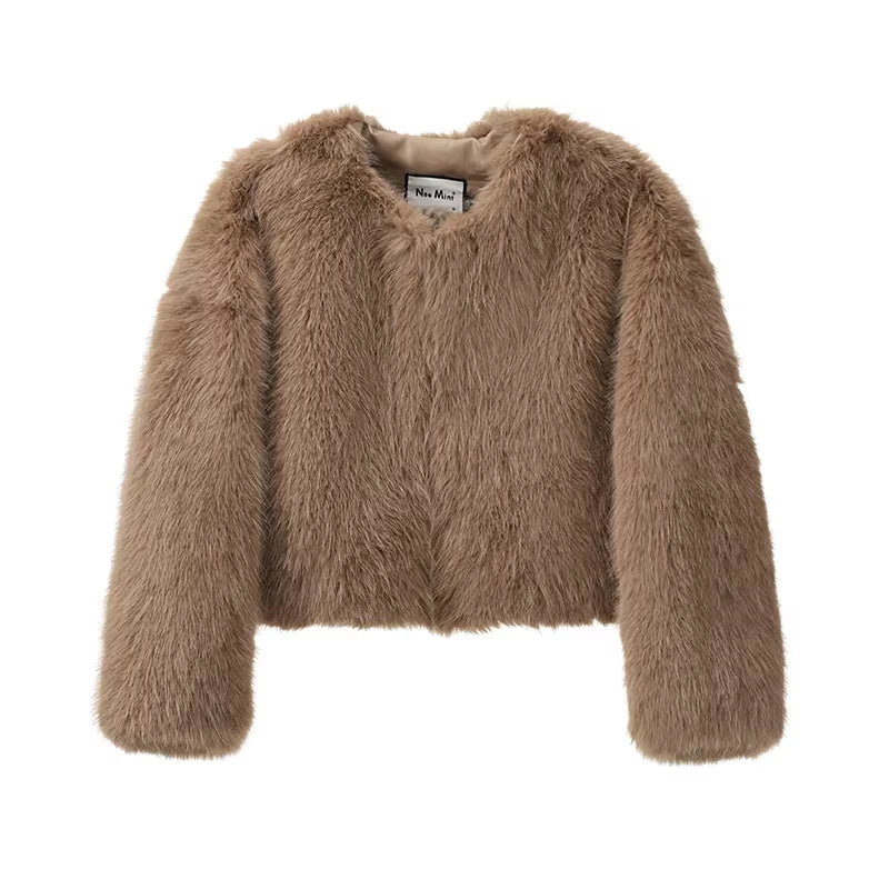 Luxury Gradient Faux Fur Cropped Coat for Women - Iconic Street Fashion Winter 2024 Collection