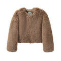  Solid Khaki Fur Coat